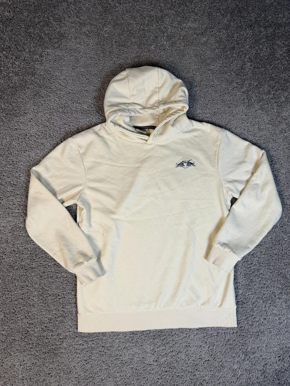 Red Bull Hoodie Mens M Beige Hooded Lined Heavyweight Fleece Embroidered